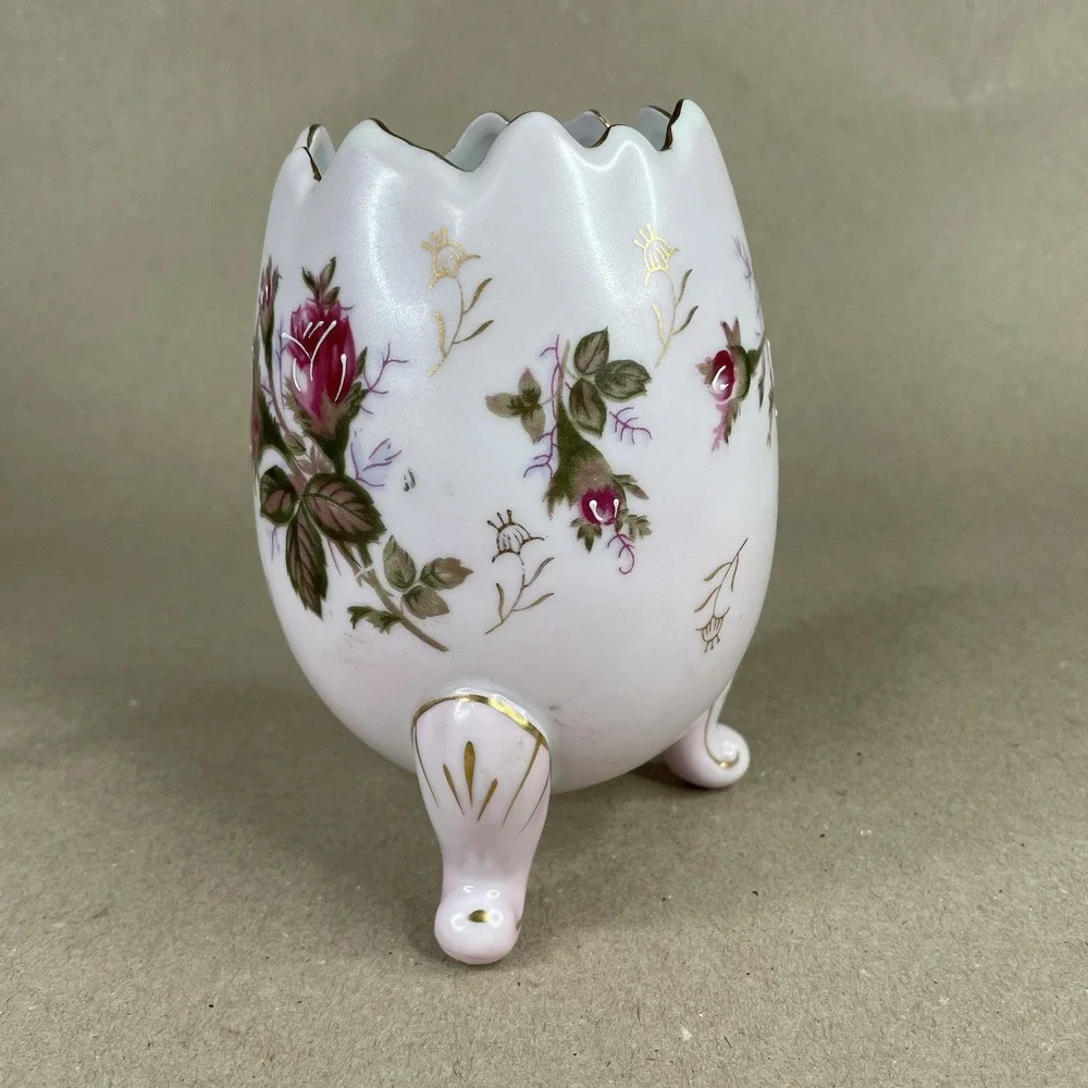 Vintage Porcelain Napcoware Pink Roses Gold Trim Cracked Egg‎ Boudoir Vase